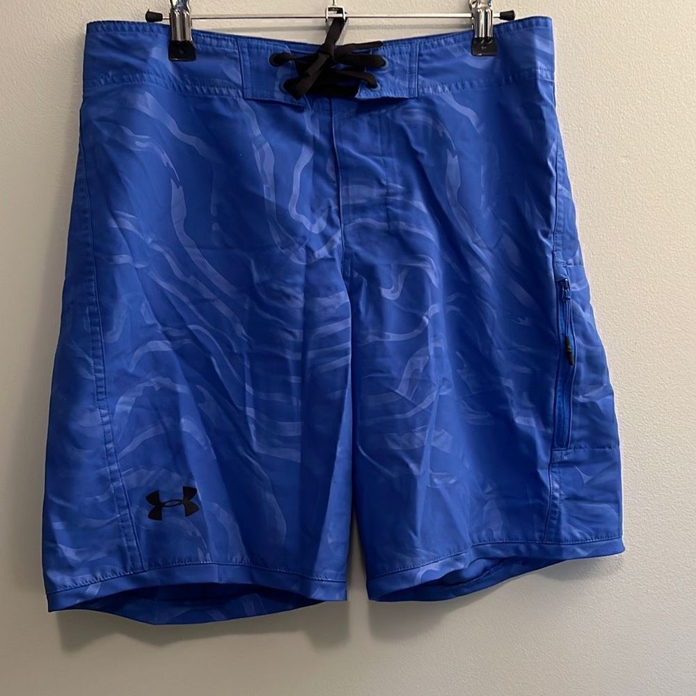Under Armour Heat Gear Men's Blue Wave Print Loose Swim Board Shorts